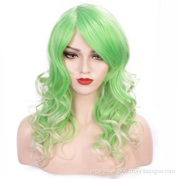 Vigorous Long green Wavy Hair Cosplay Clip In Synthetic Hair Extensions Wigs for Women Girl Wavy Cosplay party Heat Resistan Wig